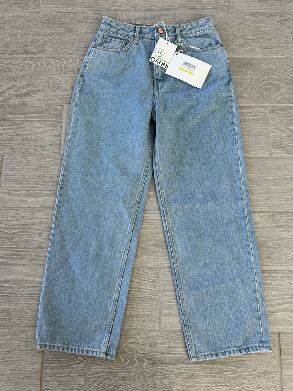 GANNI Misy Cropped Light Blue Stone Wash Jeans Size 27 NWT